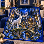 White Stag Sapphire Sanctuary Quilt Blanket with printed optical 3D artwork in its use setting