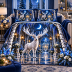White Stag Grand Hall Quilted Bedding Set with printed optical 3D artwork in its use setting
