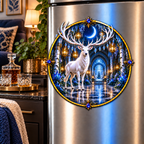 White Stag Grand Hall Acrylic Refrigerator Magnet with printed optical 3D artwork in its use setting