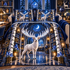 White Stag Celestial Study Quilted Bedding Set with printed optical 3D artwork in its use setting