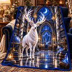 White Stag Celestial Study Sherpa & Fleece Blanket with printed optical 3D artwork in its use setting