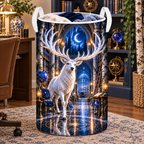 White Stag Celestial Study Laundry Hamper with printed optical 3D artwork in its use setting