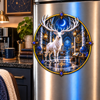 White Stag Celestial Study Acrylic Refrigerator Magnet with printed optical 3D artwork in its use setting