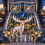 White Stag Welcome Garden Quilted Bedding Set with printed optical 3D artwork in its use setting