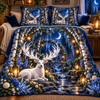 White Stag Quiet Glen Quilted Bedding Set with printed optical 3D artwork in its use setting