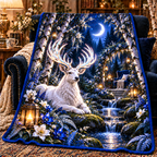 White Stag Quiet Glen Sherpa & Fleece Blanket with printed optical 3D artwork in its use setting