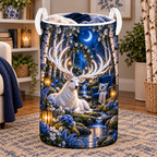 White Stag Quiet Glen Laundry Hamper with printed optical 3D artwork in its use setting