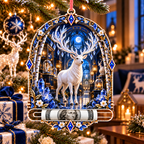 White Stag Crystal Reliquary Acrylic Cash Holder Ornament with printed optical 3D artwork in its use setting