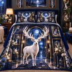 White Stag Lunar Gallery Quilted Bedding Set with printed optical 3D artwork in its use setting