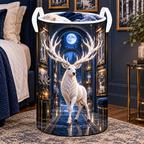White Stag Lunar Gallery Laundry Hamper with printed optical 3D artwork in its use setting
