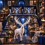 White Stag Midnight Atelier Quilted Bedding Set with printed optical 3D artwork in its use setting