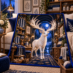 White Stag Midnight Atelier Quilt Blanket with printed optical 3D artwork in its use setting