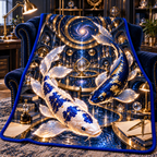 Celestial Koi Astral Study Sherpa & Fleece Blanket with printed optical 3D artwork in its use setting
