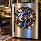 Celestial Koi Astral Study Acrylic Refrigerator Magnet with printed optical 3D artwork in its use setting