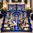 Celestial Koi Urban Gallery Quilted Bedding Set with printed optical 3D artwork in its use setting