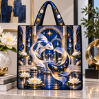 Celestial Koi Urban Gallery Quilted Tote Bag with printed optical 3D artwork in its use setting
