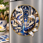 Celestial Koi Art Studio Acrylic Refrigerator Magnet with printed optical 3D artwork in its use setting