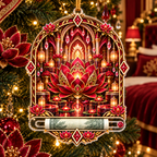 Red Lotus Royal Chamber Acrylic Cash Holder Ornament with printed optical 3D artwork in its use setting