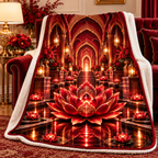 Red Lotus Grand Salon Sherpa & Fleece Blanket with printed optical 3D artwork in its use setting