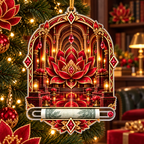 Red Lotus Executive Study Acrylic Cash Holder Ornament with printed optical 3D artwork in its use setting