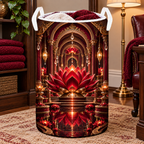 Red Lotus Executive Study Laundry Hamper with printed optical 3D artwork in its use setting