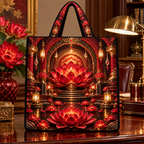 Red Lotus Executive Study Quilted Tote Bag with printed optical 3D artwork in its use setting