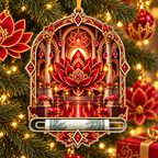 Red Lotus Quiet Alcove Acrylic Cash Holder Ornament with printed optical 3D artwork in its use setting