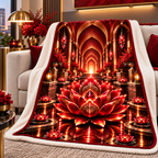 Red Lotus Loft Gallery Sherpa & Fleece Blanket with printed optical 3D artwork in its use setting