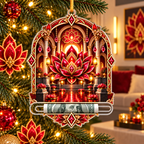 Red Lotus Loft Gallery Acrylic Cash Holder Ornament with printed optical 3D artwork in its use setting