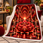 Red Lotus Artisan Studio Sherpa & Fleece Blanket with printed optical 3D artwork in its use setting