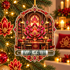Red Lotus Artisan Studio Acrylic Cash Holder Ornament with printed optical 3D artwork in its use setting