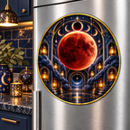 Lunar Eclipse Midnight Library Acrylic Refrigerator Magnet with printed optical 3D artwork in its use setting