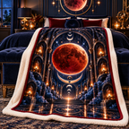 Lunar Eclipse Celestial Chamber Sherpa & Fleece Blanket with printed optical 3D artwork in its use setting