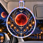 Lunar Eclipse Celestial Chamber Holographic Car Visor Clip with printed optical 3D artwork in its use setting