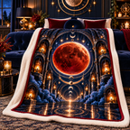 Lunar Eclipse Grand Salon Sherpa & Fleece Blanket with printed optical 3D artwork in its use setting