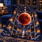 Lunar Eclipse Grand Salon Quilt Blanket with printed optical 3D artwork in its use setting
