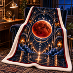 Lunar Eclipse Observatory Sherpa & Fleece Blanket with printed optical 3D artwork in its use setting