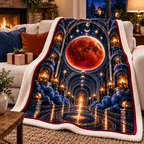 Lunar Eclipse New Home Sherpa & Fleece Blanket with printed optical 3D artwork in its use setting