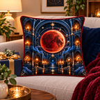 Lunar Eclipse New Home Quilted Cushion Cover with printed optical 3D artwork in its use setting