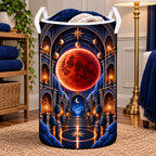 Lunar Eclipse New Home Laundry Hamper with printed optical 3D artwork in its use setting