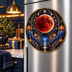 Lunar Eclipse New Home Acrylic Refrigerator Magnet with printed optical 3D artwork in its use setting