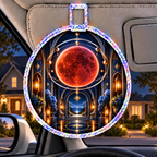Lunar Eclipse New Home Holographic Car Visor Clip with printed optical 3D artwork in its use setting