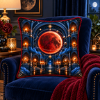 Lunar Eclipse Quiet Alcove Quilted Cushion Cover with printed optical 3D artwork in its use setting