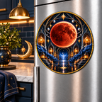 Lunar Eclipse Quiet Alcove Acrylic Refrigerator Magnet with printed optical 3D artwork in its use setting