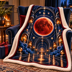 Lunar Eclipse Collector Vault Sherpa & Fleece Blanket with printed optical 3D artwork in its use setting