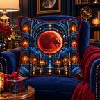 Lunar Eclipse Collector Vault Quilted Cushion Cover with printed optical 3D artwork in its use setting
