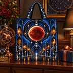 Lunar Eclipse Collector Vault Quilted Tote Bag with printed optical 3D artwork in its use setting