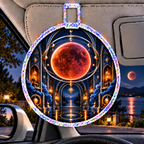 Lunar Eclipse Collector Vault Holographic Car Visor Clip with printed optical 3D artwork in its use setting