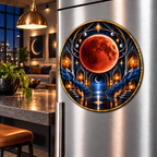 Lunar Eclipse Loft Gallery Acrylic Refrigerator Magnet with printed optical 3D artwork in its use setting
