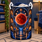 Lunar Eclipse Artisan Studio Laundry Hamper with printed optical 3D artwork in its use setting